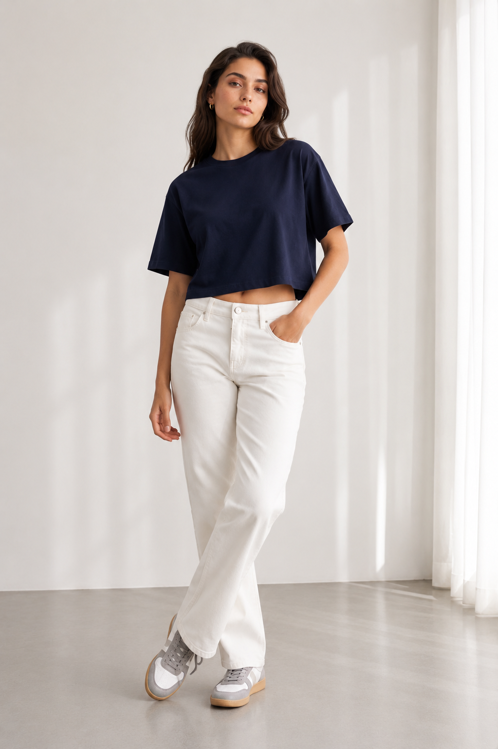 Navy Boxy Fit Single Jersey T-Shirt