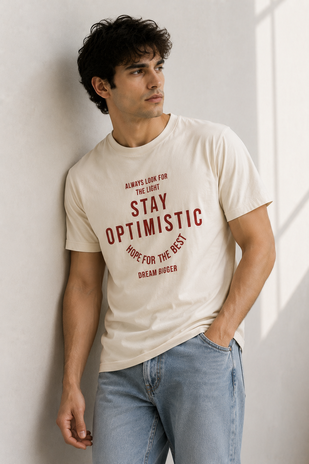 Cream Stay Optimistic Graphic Cotton Jersey T-Shirt