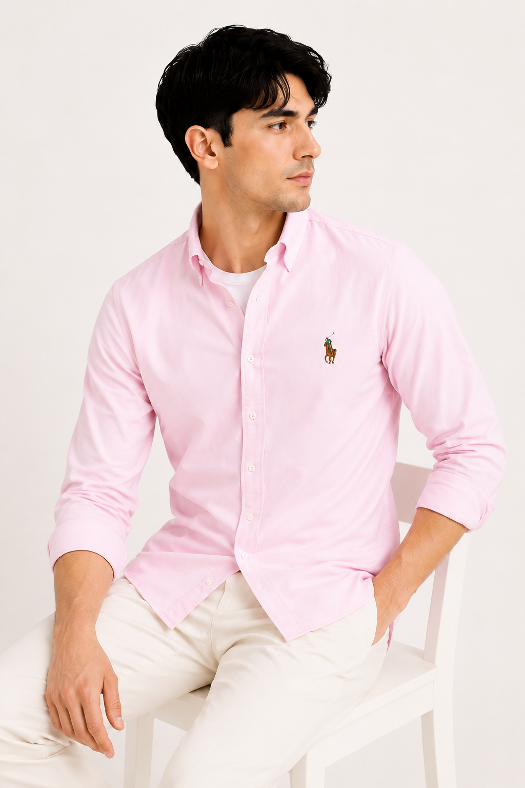 Pale Pink Cotton Long Sleeve Shirt