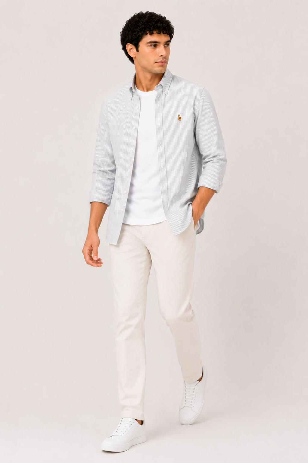 Pinstripe Cotton Oxford Long Sleeve Shirt