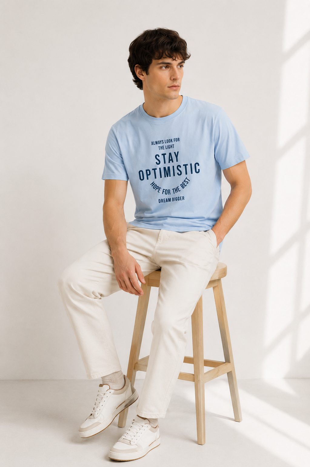 Sky Blue Stay Optimistic Graphic T-Shirt