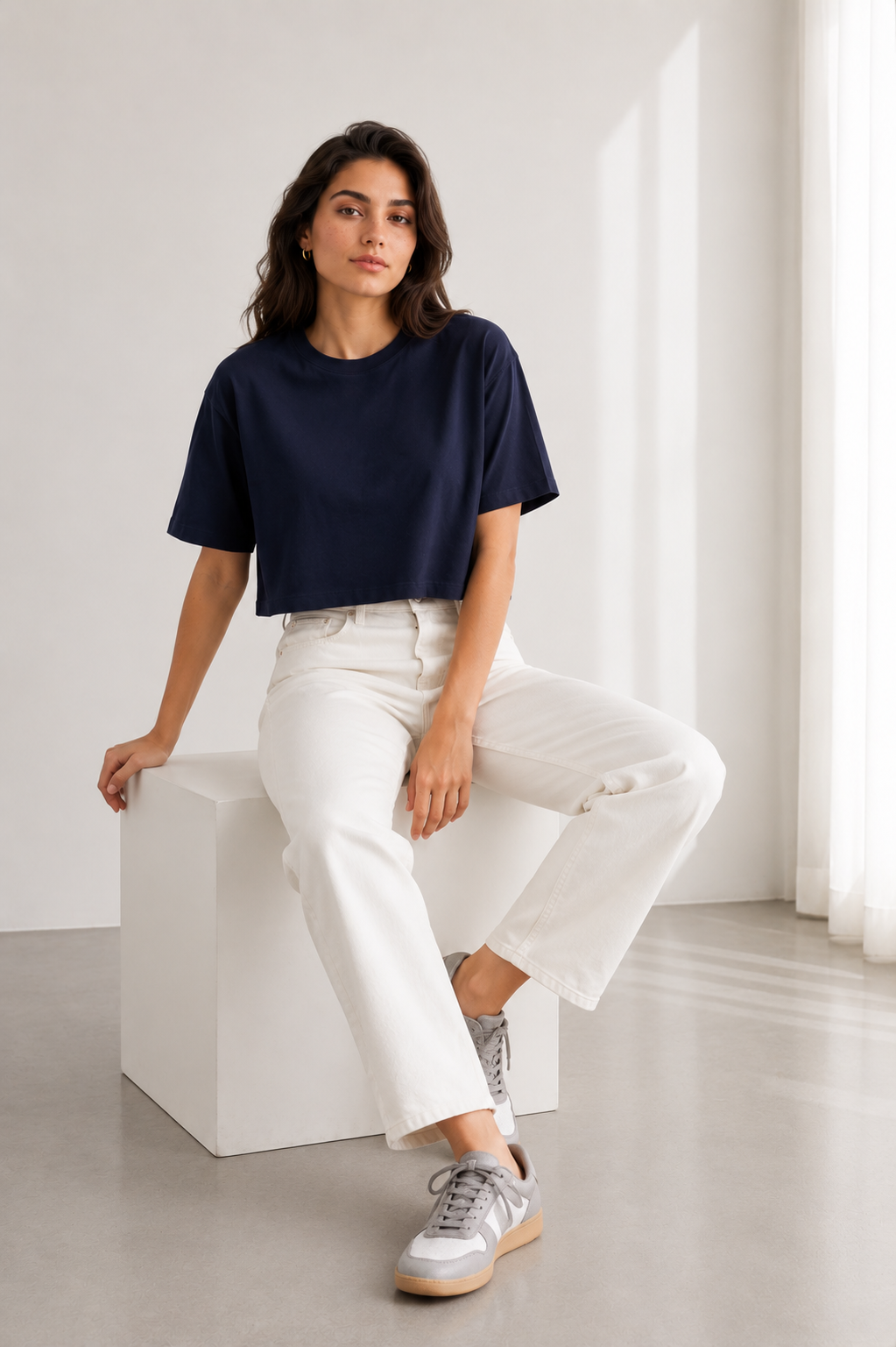 Navy Boxy Fit Single Jersey T-Shirt