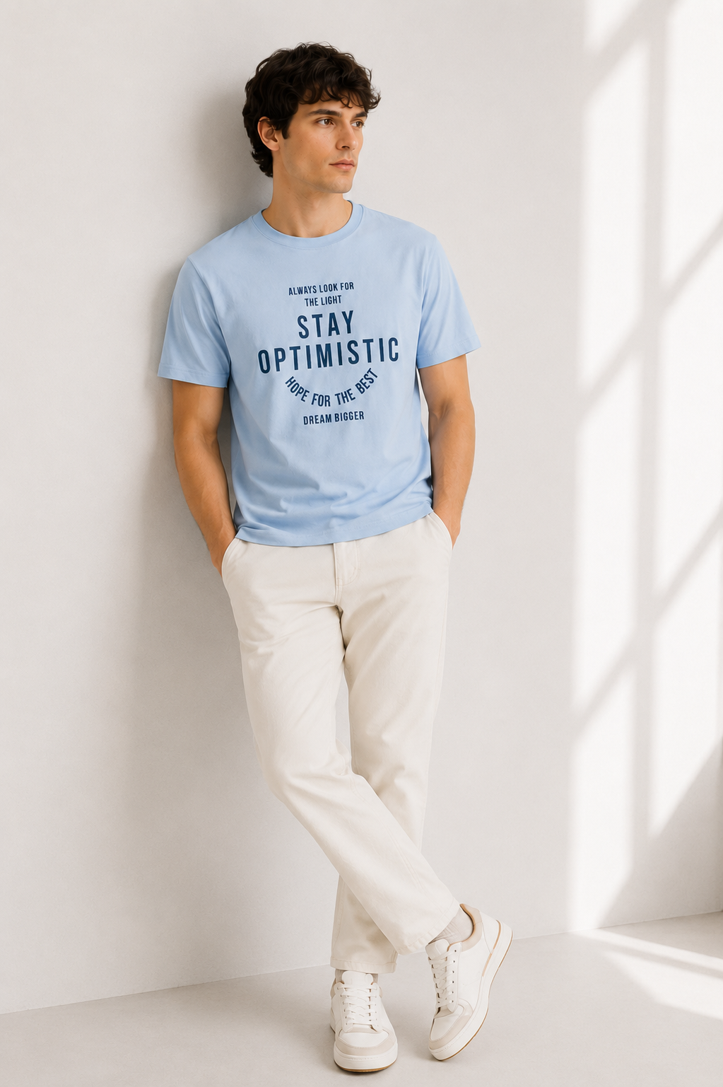 Sky Blue Stay Optimistic Graphic T-Shirt