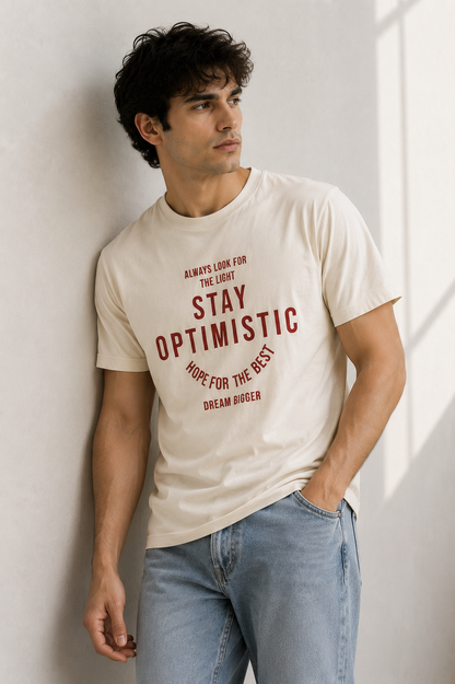 Cream Stay Optimistic Graphic Cotton Jersey T-Shirt