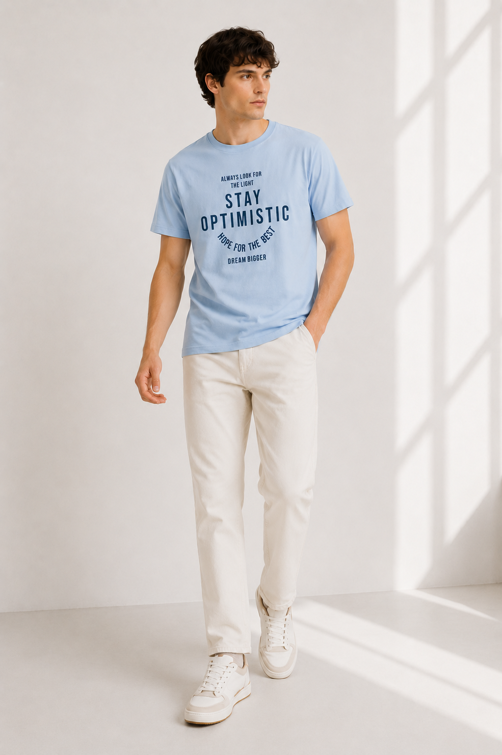 Sky Blue Stay Optimistic Graphic T-Shirt