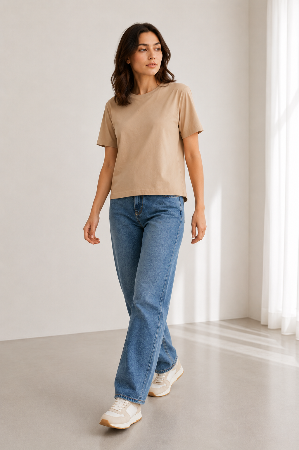 Beige Boxy Fit Essential Cotton T-Shirt