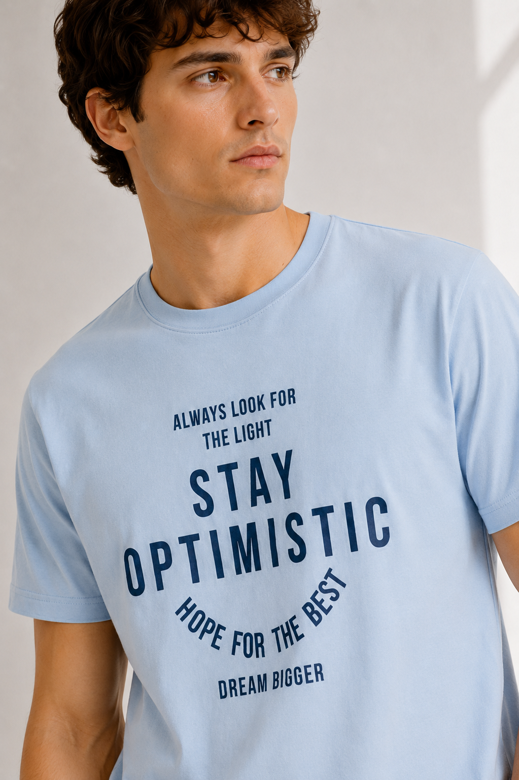 Sky Blue Stay Optimistic Graphic T-Shirt