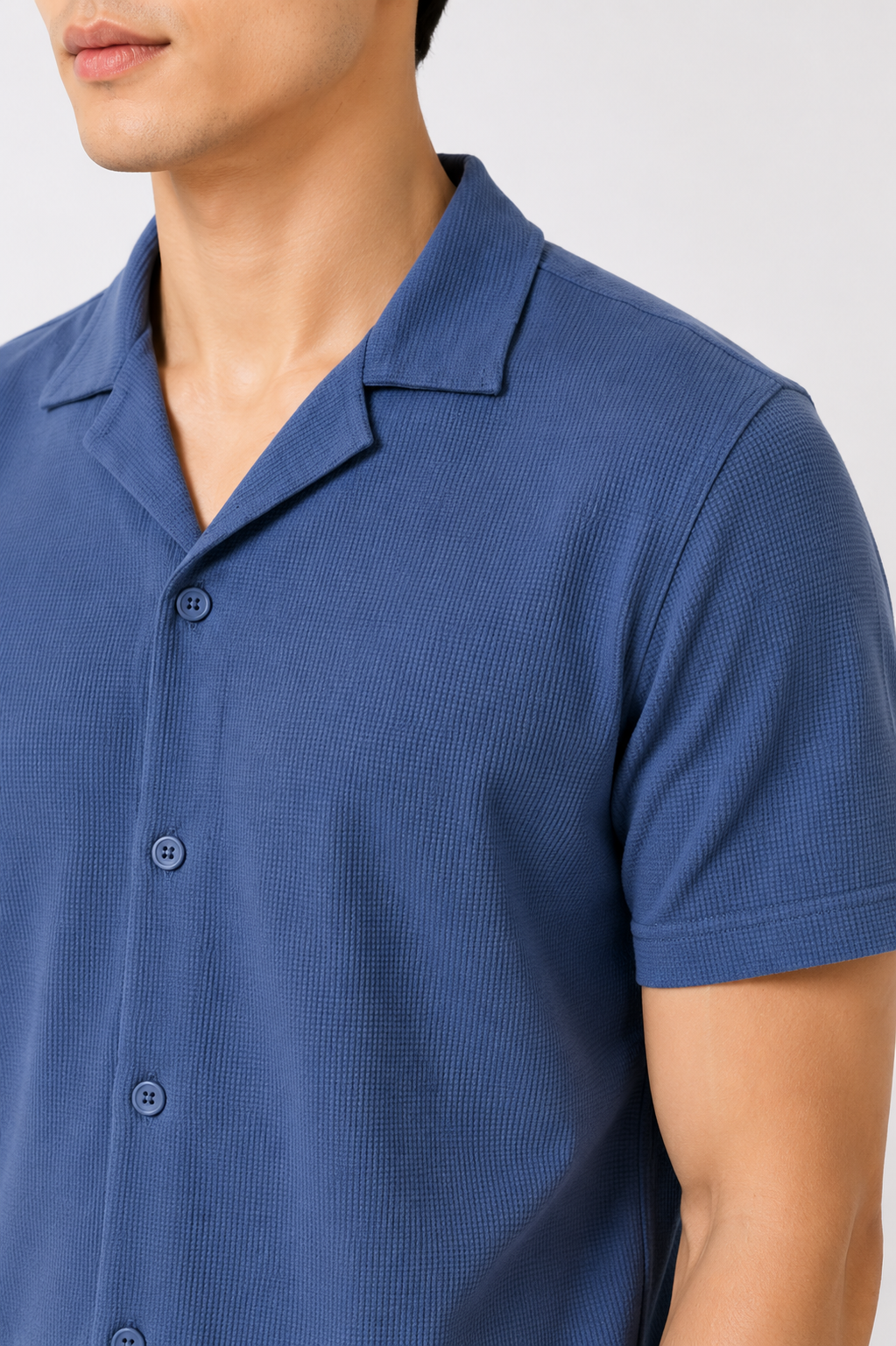 Deep Blue Camp Collar Thermal Cotton Shirt