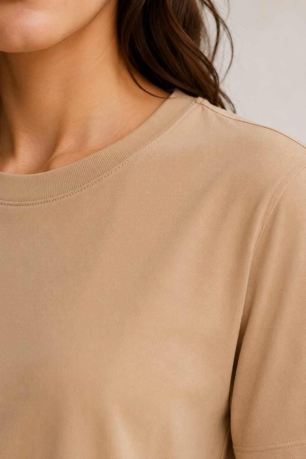 Beige Boxy Fit Essential Cotton T-Shirt