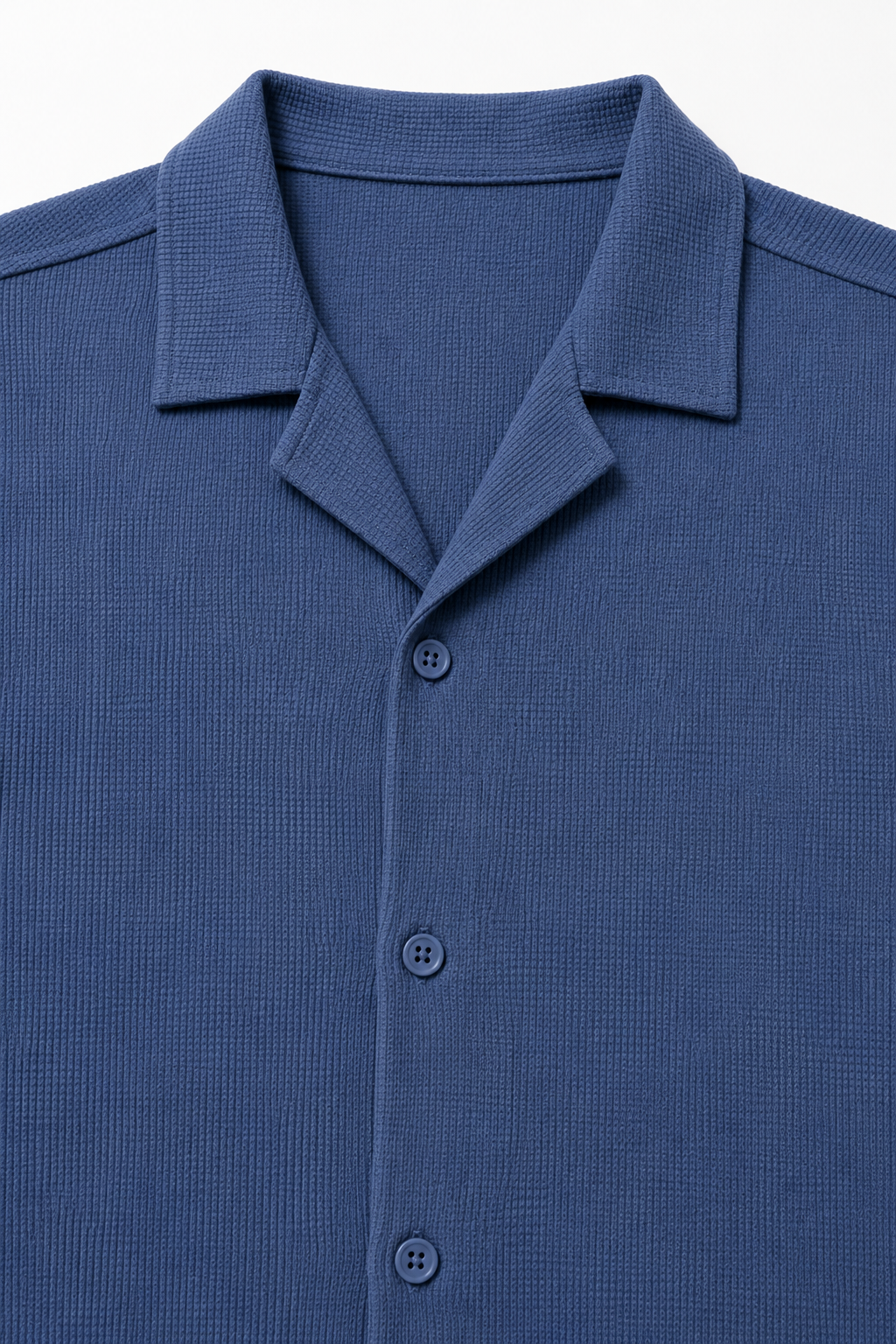 Deep Blue Camp Collar Thermal Cotton Shirt