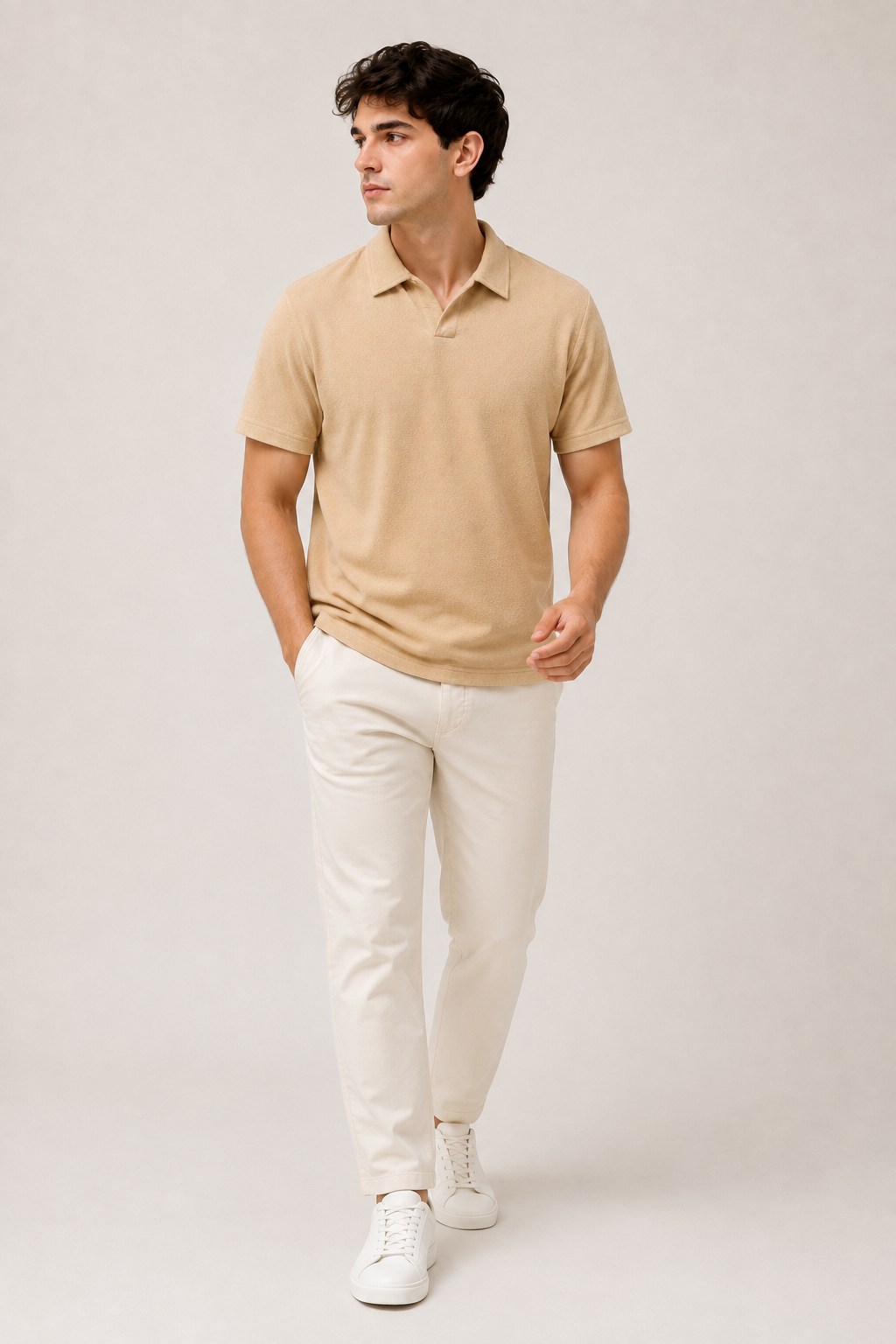Sand Terry J-Card Jersey Polo Shirt