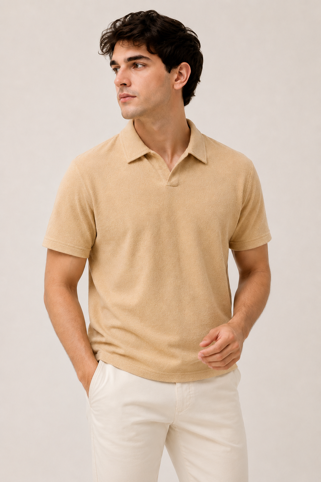 Sand Terry J-Card Jersey Polo Shirt